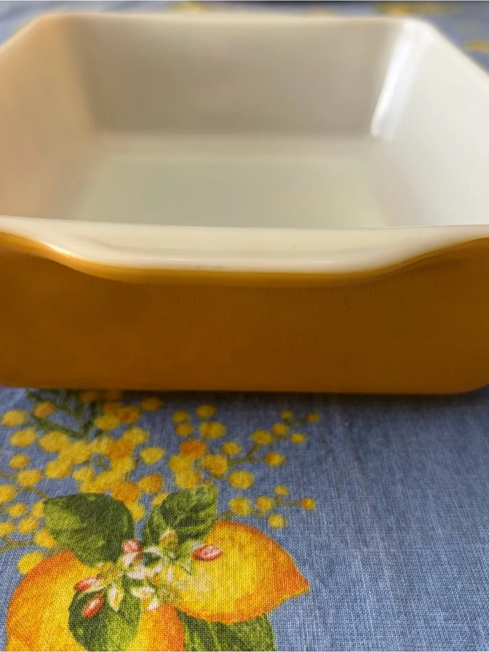 Pyrex Yellow Floral Casserole Dish with White Interior vintage